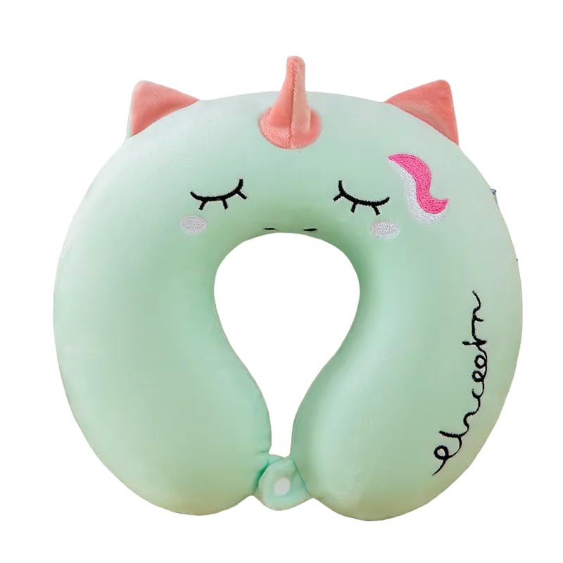 Image of Kids Travel Pillow, Unicorn Fiber With, U-Shaped Airplane Car Flight Head Neck Support Pillow For Adults Toddler Children, Boys, Girls (Green)