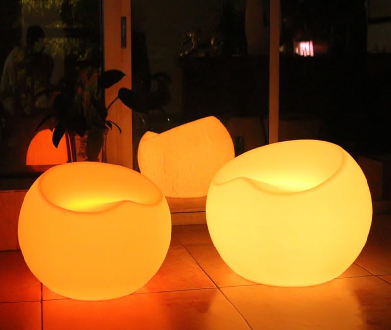 Silla LED brillante de 22 pulgadas, silla de luz LED iluminada con control remoto, asiento lateral redondo brillante de 16 colores cambiantes, taburetes bajos empotrados recargables con purpurina para 7