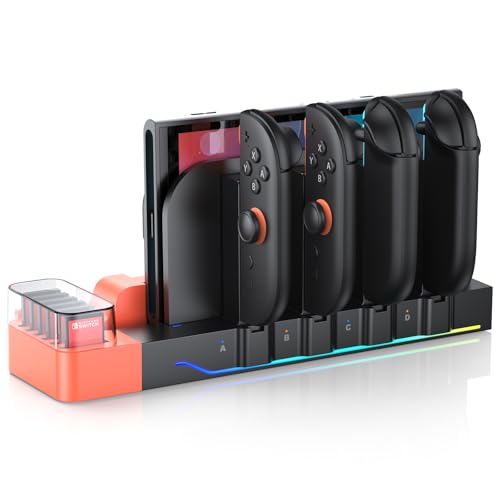 Image of [Switch 2 /1 Charger Dock], Switch 2 /1 Controller Charging, 8 in 1 Fast Charger for Joycon 2 /1, Wireless Portable Dual-Direction Magnetic Charger for Nintendo Switch 2 /11