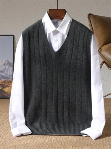 Men's V-Neck Casual Knit Vest Winter Wool Waistcoat Sweater Loose Middle-Aged Sleeveless Jumper Warm Thick Vest Tops3