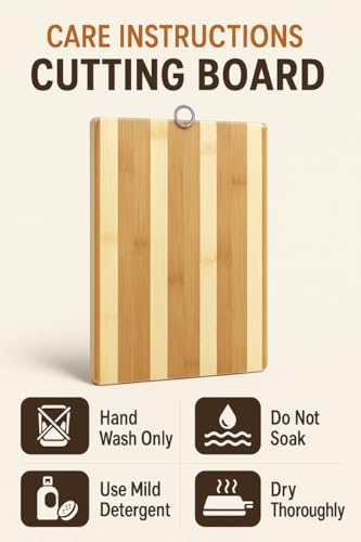 Image of Wooden Chopping Board for Kitchen | Bamboo Cutting Board for Vegetables & Fruits | Food Grade, Eco Friendly, Heavy Duty Kitchen Board with Hanging Loop