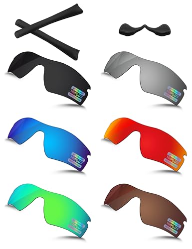 Image of Bowyer 6 Pieces POLARIZED Replacement Lenses & Rubber Kits for Oakley Radar Path Sunglasses - Black + Titanium Mirror + Surf Blue Mirror + Fire Red Mirror + Jade Green Mirror + Brown