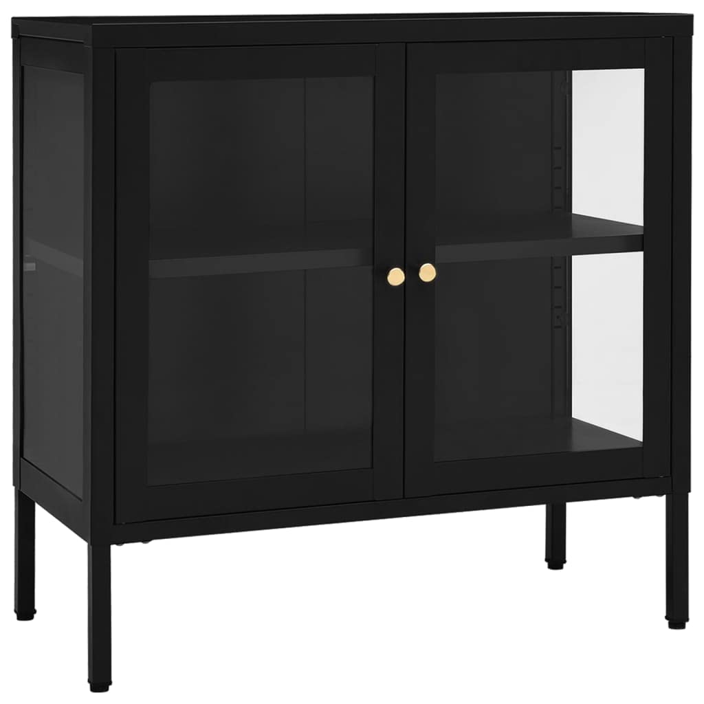 Aparador negro 70 x 35 x 70 cm, acero y cristal, con estantes ajustables, para salón, cocina, pasillo, espacio de almacenamiento versátil