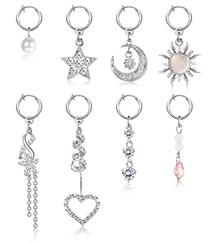 TEN MIRO 4-8Pcs Clip on Belly Button Rings Fake Belly Rings Stainless Steel Faux Dangle Belly Button Rings Fake Navel Ring Non Piercingï¼ˆ8Pcsï¼‰