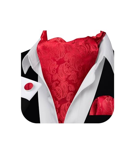 Image of Barry.Wang Ascot Ties Cravat Tie Men Paisley Plaid Scarf Self Tie Pocket Square Cufflinks Set Wedding Party