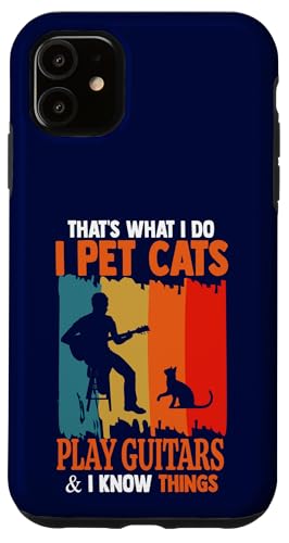 Custodia per iPhone 11 I Pet Cats Play Chitarre Retro Vintage Music Lovers Design