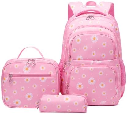 3Pcs Gradient Girls Backpacks Bookbags Set for School with Matching Insulated Lunchbox and Pencil Case