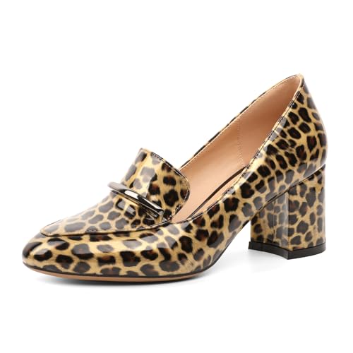 Image of Eldof Women's Pumps Block Heel Round Toe Slip On Chunky Loafer Heel Dress Shoes Pumps for Women 2.5 Inches