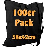 Farbe: schwarz Cottonbagjoe Baumwolltasche Jutebeutel unbedruckt mit Zwei Langen Henkeln 38x42cm (Schwarz, 100 Stück)
