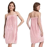 PJGGZ Towel Wrap for Women, Three Adjust Clasps Closure Bath Wraps After Shower Spa Sauna Bathrobe(Available in Plus Size)(Light Pink, L/XL)