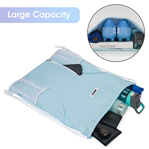 Wandf Drawstring Backpack Sports Gym Sackpack With Mesh Pockets Water Resistant String Bag For Women Men(Light Blue) #TOP1