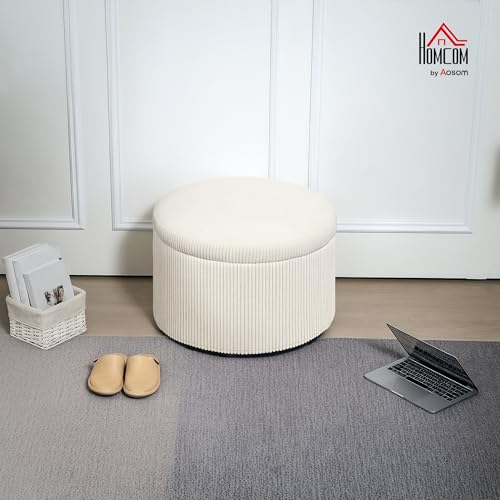 Pouf coffre rond velours côtelé 97 L beige HOMCOM
