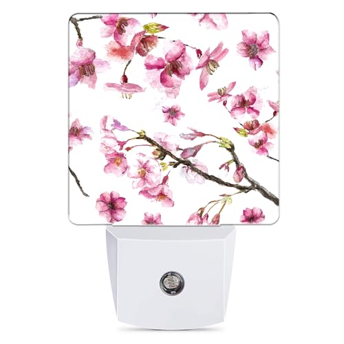 Image of Jopowide Cherry Blossom Night Light, Japanese Sakura Night Lights Plug into Wall Decor for Bedroom, Bathroom, Hallway, Kitchen, Dusk to Dawn Sensor Nightlights for Boys Girls Women Men Room Gifts