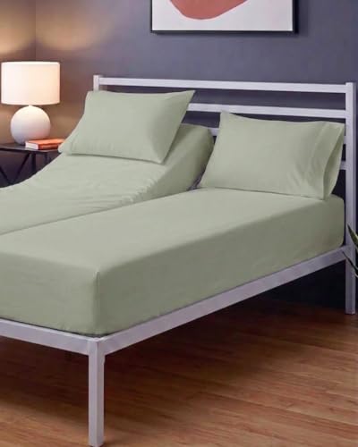 Image of Sleepy Town Split King Size Bed Sheets - 4 Piece - NO Flat Sheet Included - Split King Sheet Set - Soft, Comfy & Cooling - Easy Care - Wrinkle Free - Brushed Microfiber Bed Sheets (Light Sage Green)