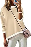 Picture of Zeagoo Womens Fall Fashion 2025 Color Block Long Sleeve Shirts Crewneck Knit Casual Loose Pullover Sweaters Tops Apricot L