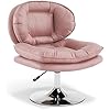 MCombo Armless Swivel Accent Chair with Height Adjustment, Tech Cloth Upholstered Vanity Chair with Round Metal Base and Double Cushion Seat for Makeup, Home Office, Living Room or Bedroom 4846 Pink