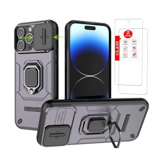 Capa para Samsung Galaxy A55 5G - com [2 peças] protetor de tela de vidro temperado, com proteção deslizante da tampa da câmera e suporte, Estojo de silicone macio à prova choque, Roxo