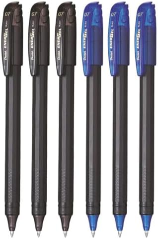 Pentel EnerGel 0.7mm Roller Gel Pen | Quick Dry Ink For Smudge-Free Writing | Lightweight Gel Pen For Smooth Writing Experience | Blue & Black Ink, Pack of 6 Pens (BL417)