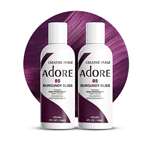 Adore Semi Permanent Hair Color (085 Burgundy Bliss) | Vegan & Cruelty-Free Red Hair Dye | No Ammonia, No Peroxide, No Alcohol | 4 Fl Oz Each (Pack of 2)