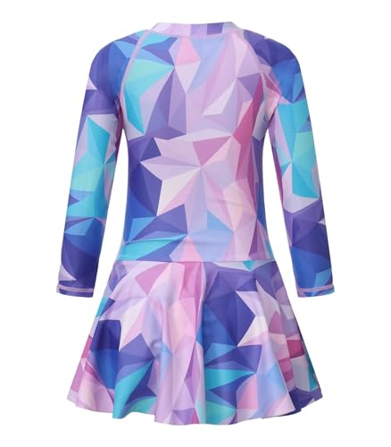 Image of Aisyee Girls One Piece Swimsuits Swim Dress for Girls Long Sleeve Rash Guard Bathing Suits Hawaiian Skirt Swimwear 3-16 Years