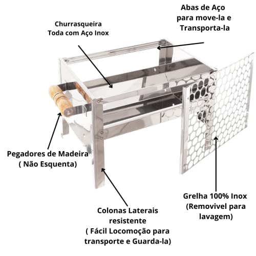 Churrasqueira Inox Mini Modelo para Bancada Tamanho 25x35x25 Com grelha Inox
