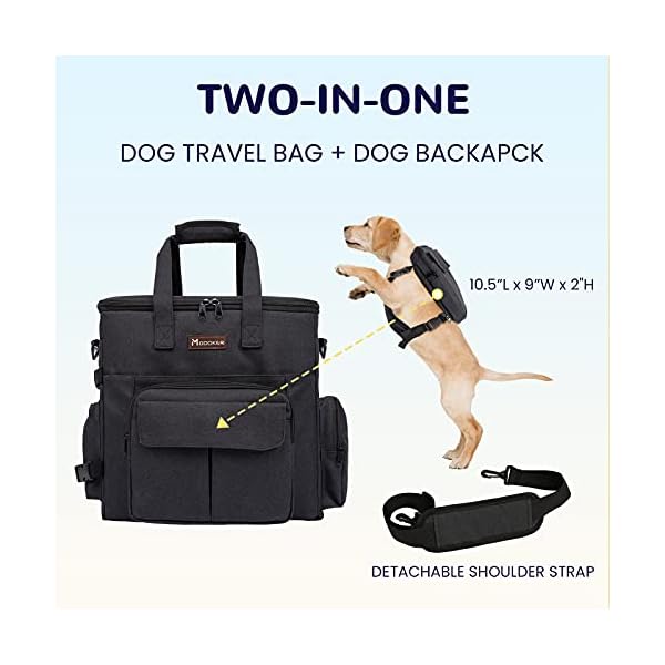 Modoker-Dog-Travel-Bag-with-Dog-Backpack-Airline-Approved-Pet-Travel-Bag-with-Shoulder-Strap-2-Collapsible-Dog-Bowls-2-Travel-Dog-Food-Container Dog Travel Bag with Backpack
