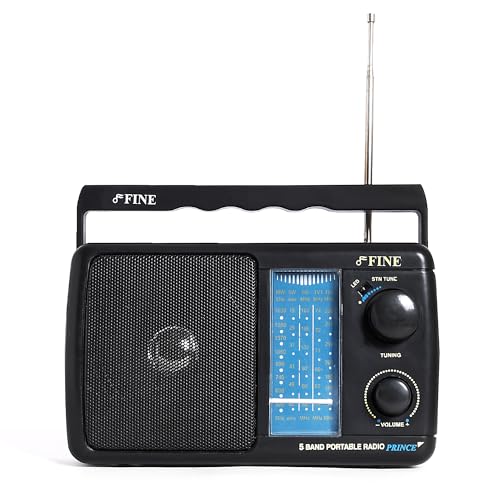 Image of FINE Portable 5 Band Radio with Telescopic Antenna, MW, SW, FM Bands, in-Built Speaker, Volume Control, and Carry Handle - Perfect for Home, and Outdoor Use