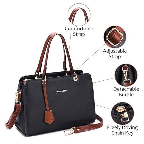 Image of HAWKWOOD Women's Premium PU Leather Structured Handheld Bag with Adjustable Shoulder Strap | Multi-Compartment Office & Casual Tote | Elegant Top Handle Purse for Daily Use
