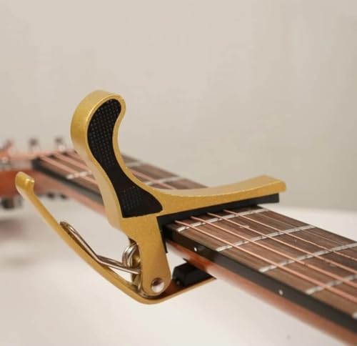 Image of CERLINK Guitar Capo Metal One Handed Trigger Guitars Capotastos Quick Change for Ukulele, Electric and Acoustic Guitars (Gold)
