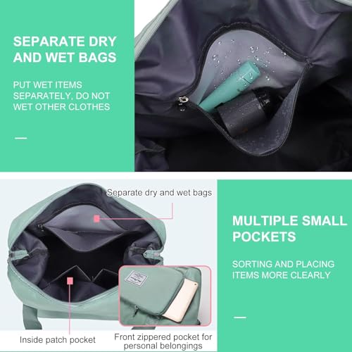 Image of Large Capacity Folding Travel Tote Bag, Oxford Fabric Waterproof Lightweight Foldable Travel Duffel Bag, Portable Expandable Travel Bag, Dry and Wet Separation Carry On Bag for Airplanes (Green)