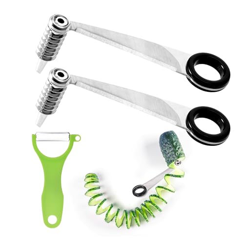 Zocipro 2 Stück kartoffelspiralenschneider mit Sparschäler rettichschneider Edelstahl Spiralschneider Kartoffel Handgerät für Kartoffeln Karotten Gurken kreatives Obst und Gemüse