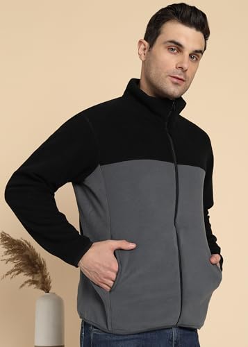 Image of Alan Jones Clothing Men's Fleece Full-Zip Jacket | Warm Puffy Polyester Jacket with Stand Collar & Piped Cuffs