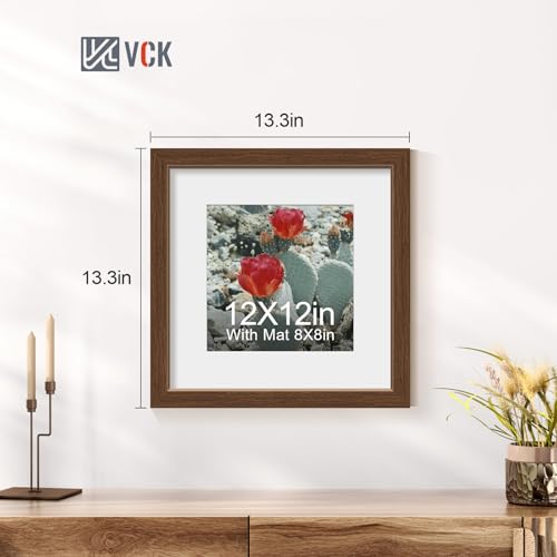 Image of VCK 12x12 Frame 5 Pack, Brown Wood, 8x8 Mat, Glass, for Picture Prints