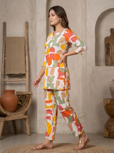 Image of Women's Printed Crepe Co-Ord Set | Stylish 2 Piece Printed Tunic Top with Matching Pants | Trendy Casual Wear, Office Wear, and Daily Outfits