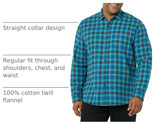 Image of Amazon Essentials Men's Regular Fit Long-Sleeve Flannel Shirt, Soft Brushed Cotton, Lightweight yet Warm
