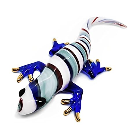 WitnyStore 6½" Long Gecko Colorful Bright Miniature Blown Glass Blowing Art Lizard Gift Animals Decor Collectible Reptile Crystal Figurine Cover