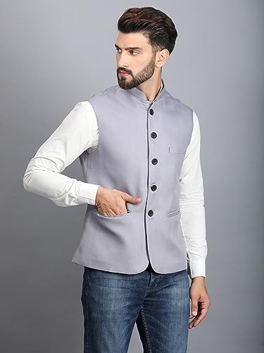 Image of Ethluxis Men's Designer Solid Nehru Jacket /Waist Coat /Bandhgala