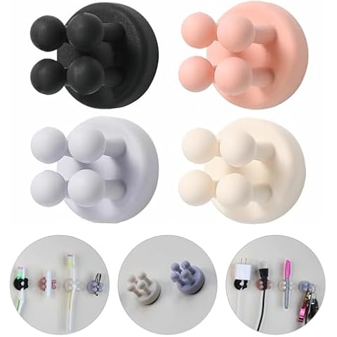 Mindful Design Razor Holder - 4Pcs Self Adhesive Silicone Toothbrush Holders Wall Mounted to Mirror for Shower Hanging Towel, Functional Waterproof Hook for Bathroom Kitchen Living Room Office Cover