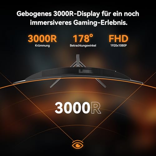 CronusPro 24 Zoll Curved Gaming Monitor, 240Hz, 1ms MPRT, AMD FreeSync, FHD 1920 x 1080, 3000R, VA Panel, 16:9, sRGB 100%, HDR, Eye Care, HDMI/DisplayPort, VESA Mount 75 * 75mm, PC Bildschirm Schwarz 3