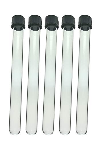 KimLab FDA-2520 25x200mm/73ml Glass Test Tubes Screw Top, Round Bottom, with Black Plastic Cap (Pack of 5)