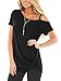 TEMOFON Women Cold Shoulder Tops: Summer Short Sleeve Shirts Casual Twist Knot Blouse T-Shirt Black S