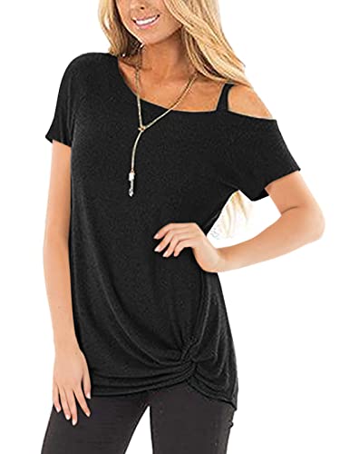 TEMOFON Women Cold Shoulder Tops: Summer Short Sleeve Shirts Casual Twist Knot Blouse T-Shirt S-2XL2