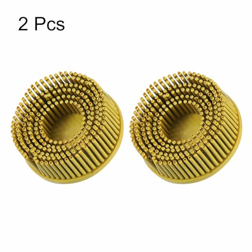 Image of HARFINGTON 2pcs Bristle Disc 2 inch 80 Grit R-Type Abrasive Brush Coarse Bristle Disc Deburring Electric Disc Brush Attachment Abrasive Coating Removal Disc for Metal, Yellow