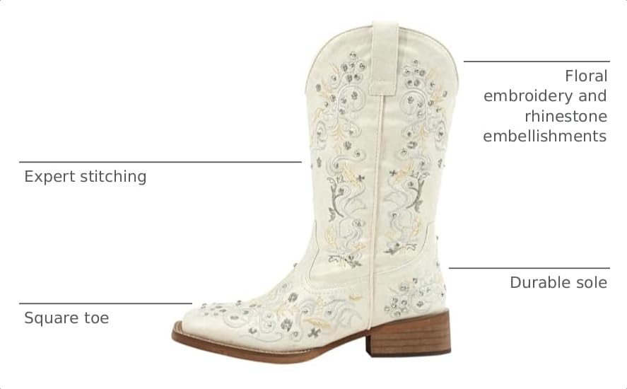 Image of SheSole Women Cowboy Boots Sparkle Western Cowgirl Boots for Ladies Rhinestone Wide Square Toe Mid Calf Floral Shoes