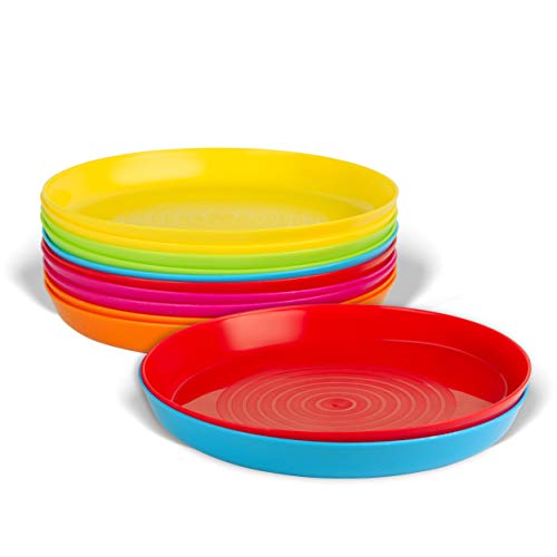Plaskidy Kids Plates Set Of 12 Toddler Plastic Plates - Bpa Free Microwave And Dishwasher Safe Reusable Plastic Children's Plates Brightly Colored 7 Inch Dinner Plates #TOP5