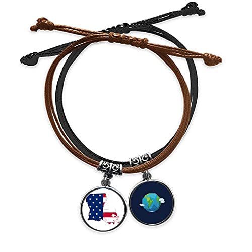 Pulsera de Luisiana EEUU en cuero trenzado a mano con la bandera americana