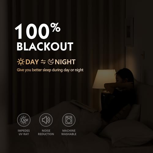 Image of FMFUNCTEX 100% Blackout Beige Curtains for Bedroom, Curtains 72 Inches Long Textured Thermal Insulated Curtains for Living Room Drapes, Grommet Room Darkening Black Out Drapery 2 Panels, 40 inch W x 72 inch L