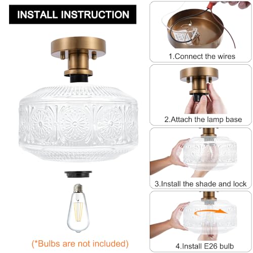 Dsmjfu Dsmjfu DX23013C1N Dsmjfu Semi Flush Mount Ceiling Light, Vintage Small Ceiling Light Fixture, Thickened Glass Hallway Light Fixture, Brass Kitchen Ceiling Mount Light thumb #3