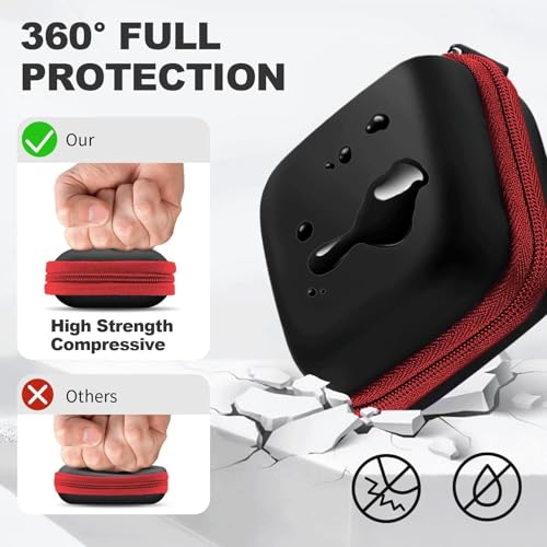 Image of Square Earbud Case Portable EVA Carrying Case Storage Bag Cell Phone Accessories Organizer with Carabiner for Earphone, Earbud, Earpieces, SD Memory Card, Camera Chips, Tech Pouch, Red