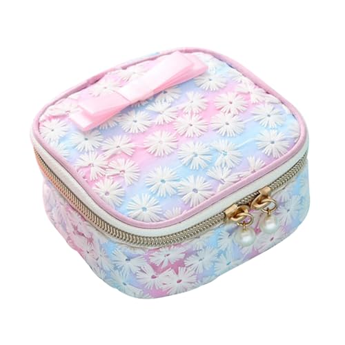 CHICAMPERA 刺繍メッシュ付きコッ製サニタリーポーチ ジッパー付き収納バッグ レディース用 旅行やオフィスの生理用品整理に便利 収納力